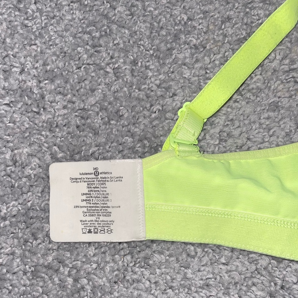 Lululemon Women's Ta Ta Tamer Bra Size 34D Lime Green and White - Picture 2 of 5